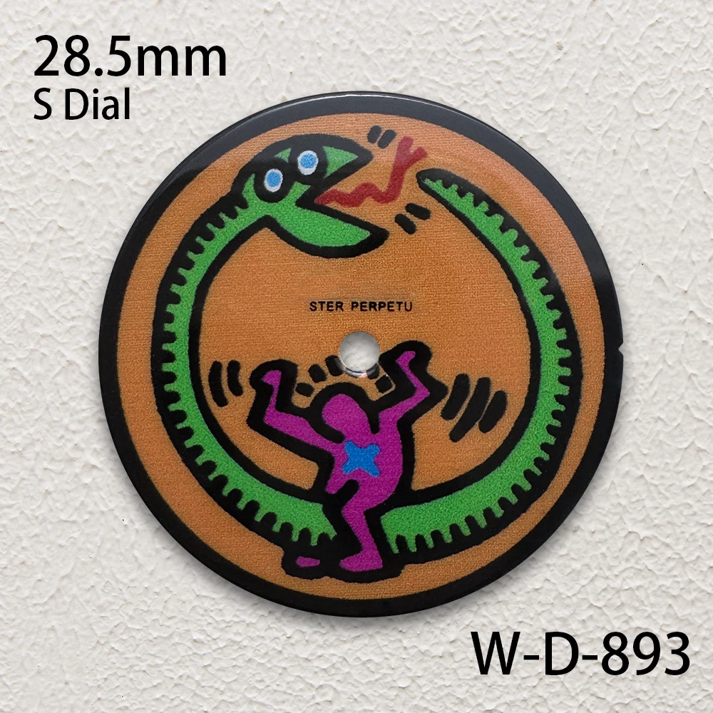 28.5mm S Logo Cartoon Enamel Dial Fit NH35/NH36/4R/7S Japanese Movement High-Quality Dial Watch Modification Accessories