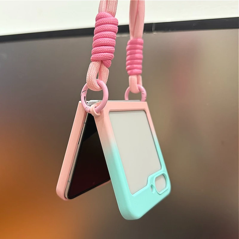 

Skin Feel Gradient Color Case For Samsung Galaxy Z Flip 7 6 5 4 3 5g Zflip5 Zflip6 With Lanyard Hinge Cover For Galaxy Zflip7 Fu