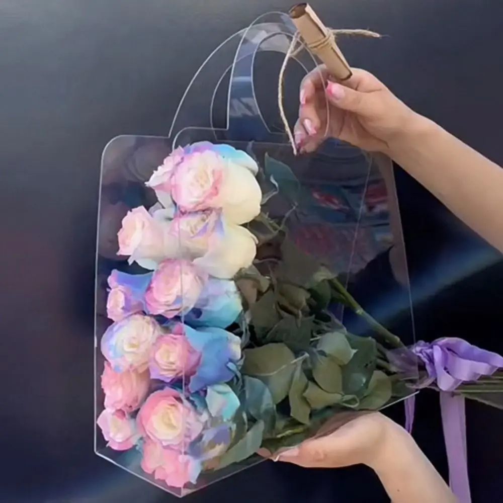 

PET Transparent Flower Handbag Clear Multifunctional Flower Bouquet Wrapping Boxes with Handle Flower Bag Valentine's Day Gift