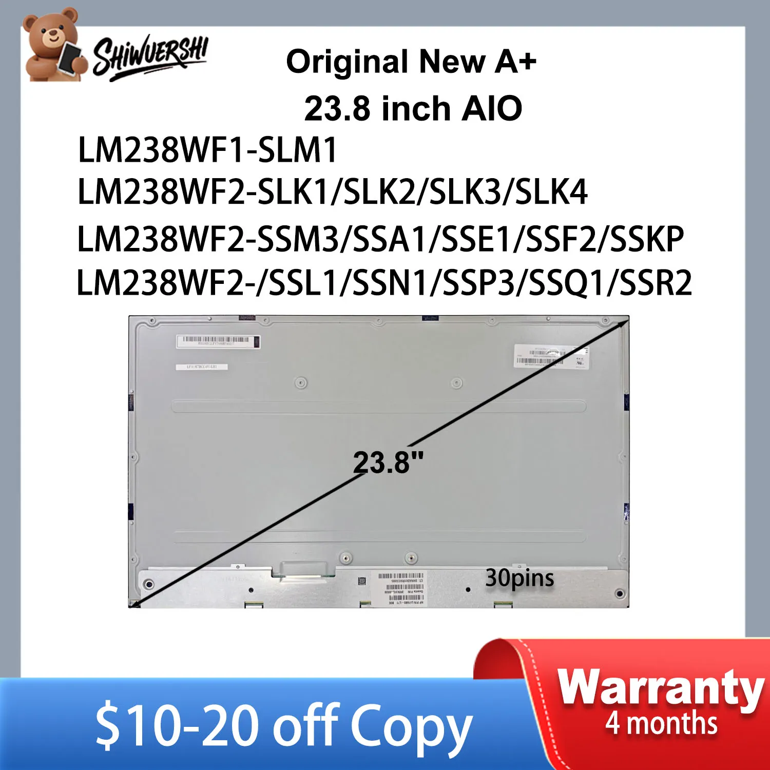 

Original Monitor 23.8" LCD Display LM238WF1 SLM1 LM238WF2 SLK1 SLK2 SLK3 SLK4 SSM3 SSA1 SSE1 SSF2 SSKP SSL1 SSN1 SSP3 SSQ1 SSR2