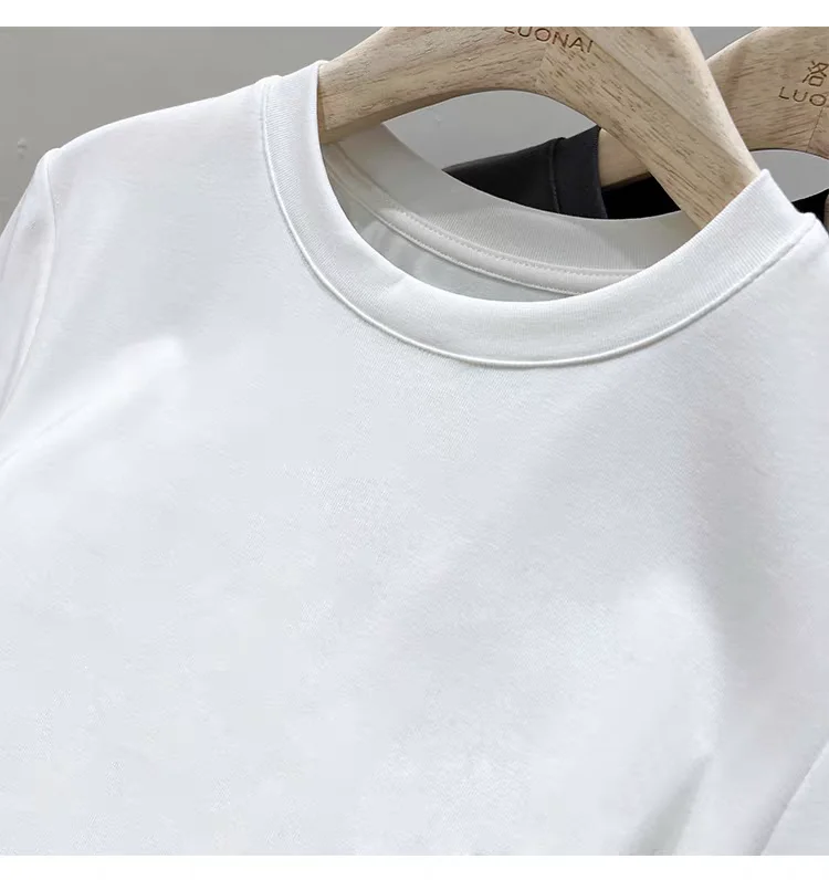 Baumwoll-T-Shirt für Damen Sommer 21 Einfarbig O-Ausschnitt Sexy Büro-Damen T-Shirt Figurbetont Schmal Basic Top Lässige Modekleidung – Detail 10