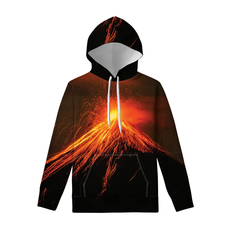 

Fashion Volcano Pattern Hoodies Autumn Trend Long Sleeve Mens 3D Mountains Printed Pullovers Casual Loose Streetwear Sweatshirts