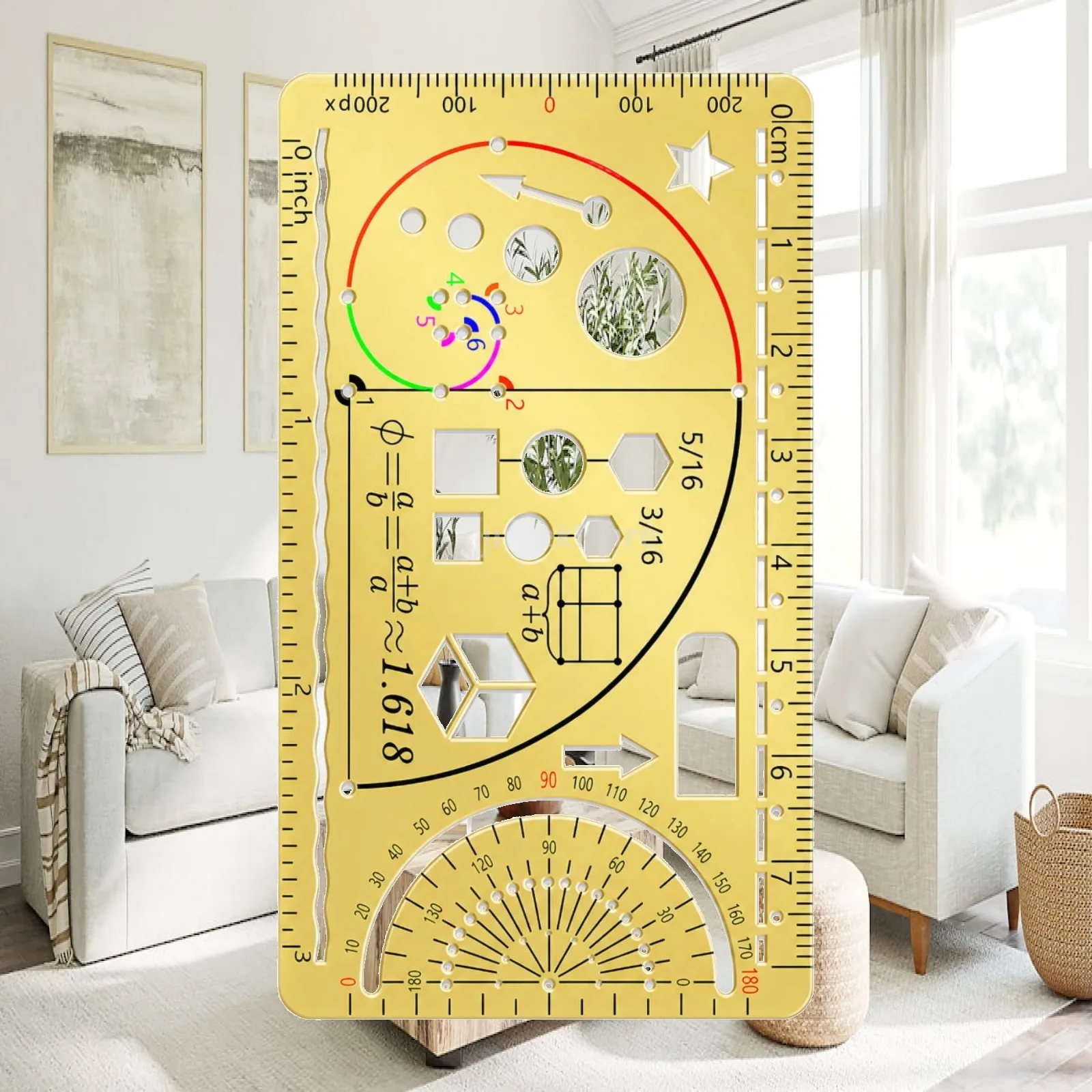 drafting-stencil-precision-gold-plated-stainless-steel-drawing-template-ruler-thin-metal-stencil-with-shape-cutouts-compact