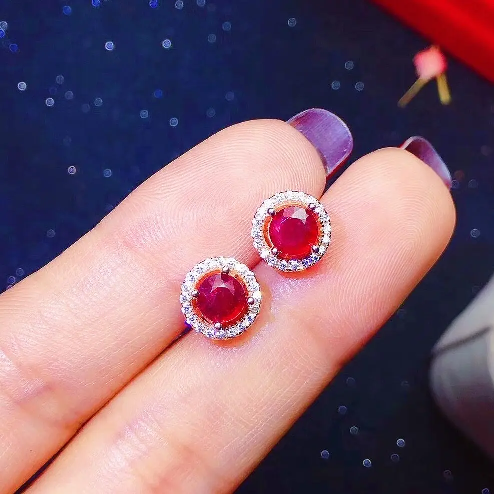 Elegant Ruby Earrings for Office Lady 5mm*5mm Natural Ruby Earrings 925 Silver Ruby Jewelry Solid Silver  Earrings Girl Gift
