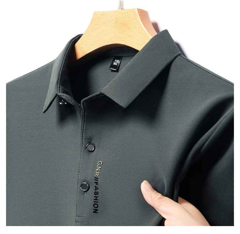 

2025 New Men's Long Sleeve T-shirt Middle Aged Loose Autumn Bottom Top Casual Cotton Collar Business Polo Shirt