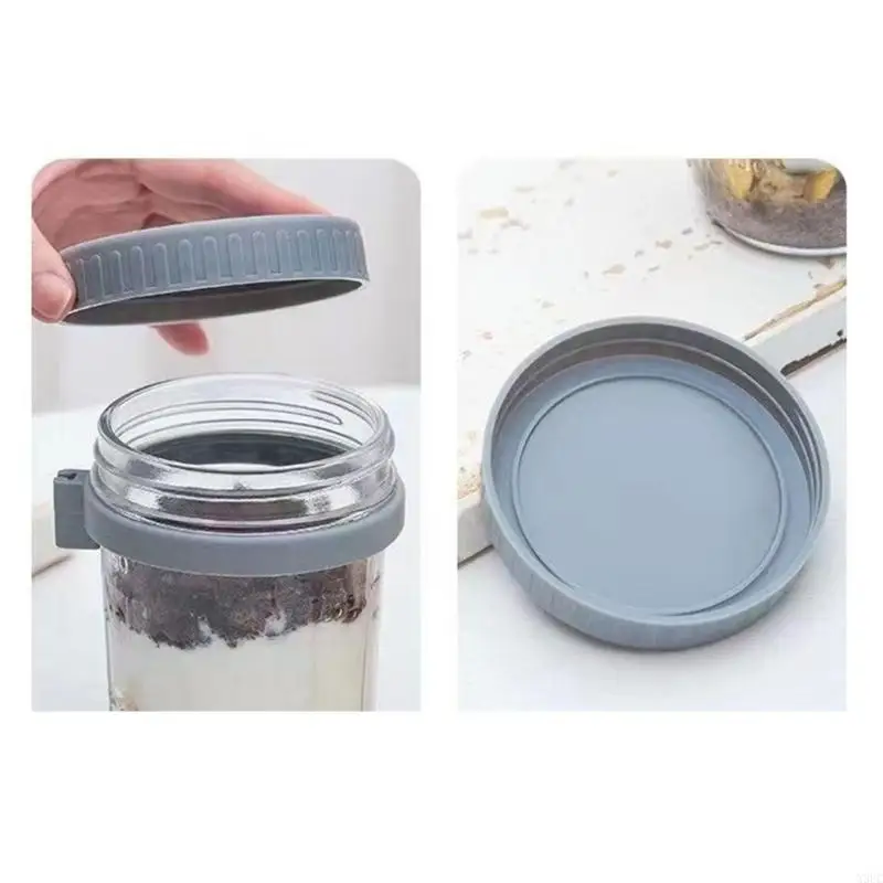 Serving Bowl Sealed Glass Drinking Cup With Attachable Spoon Oatmeal Container X3UC