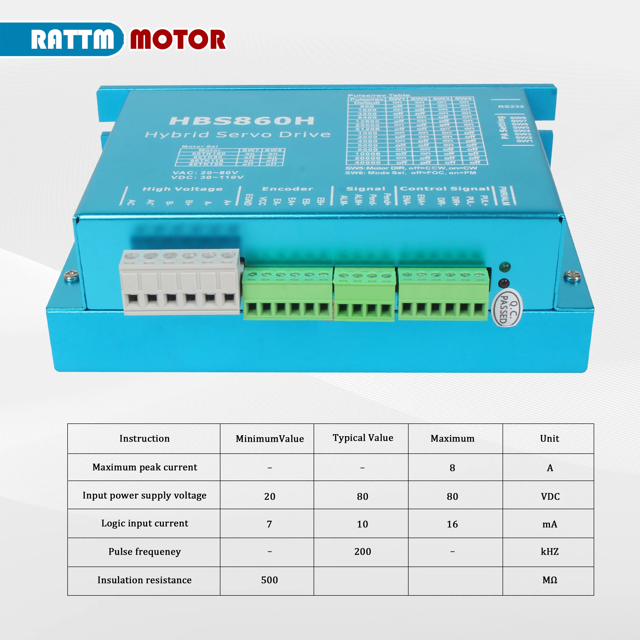 CNC Hybrid Servo Motor Driver HBS860H AC20-80V or DC30-110V For Nema34 Close Loop Servo Motor