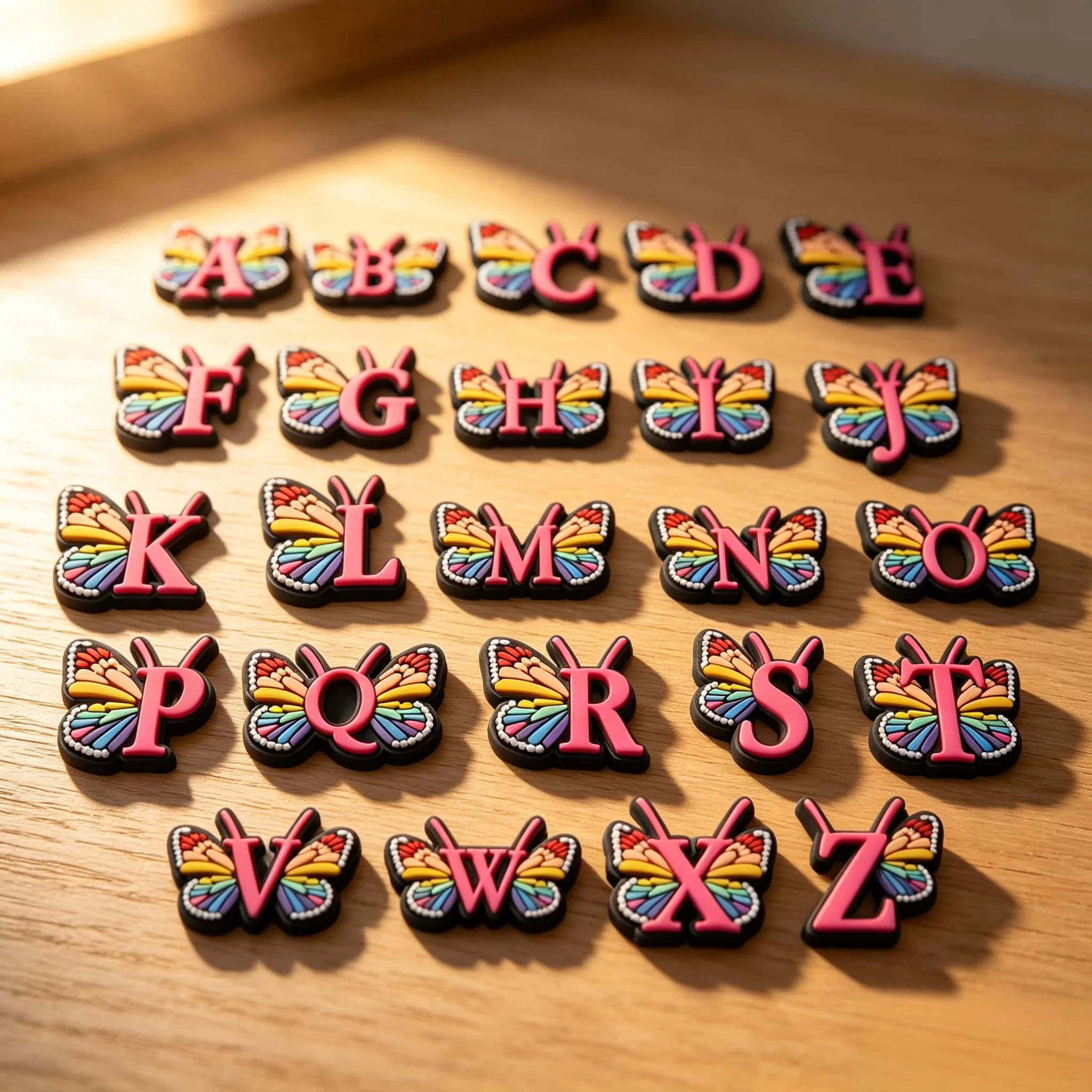 26/52Pcs Butterfly Alphabet PVC Shoe Buckle Charms English Letters Children Fashion Designer Decorations Clog for Birthday Gifts