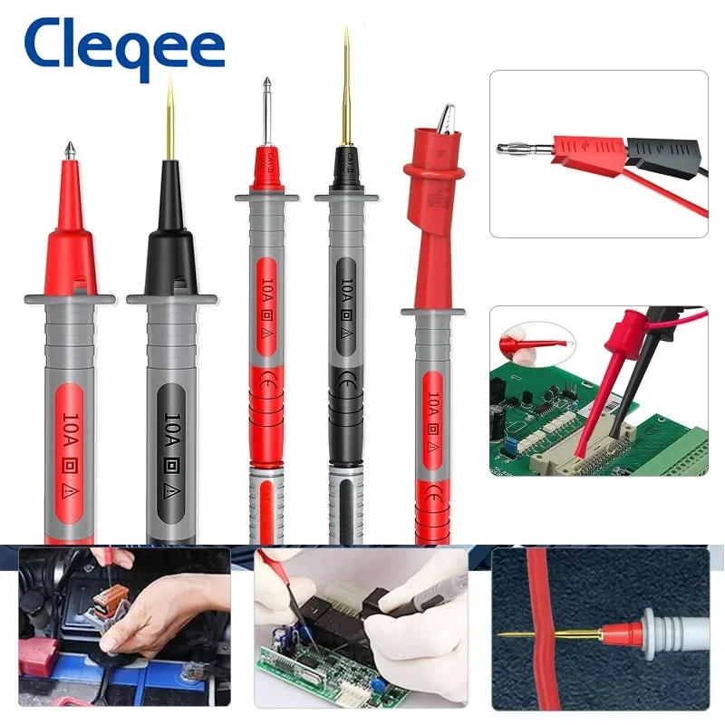 Cleqee P1308B 18 Chiếc Chì Kiểm Tra Bộ 4MM Chuối Cắm Để Thử Nghiệm Móc Cáp Có Thể Thay Thế Đồng Hồ Vạn Năng Đo Kiểm Tra Dây đầu Đo Kẹp Cá Sấu