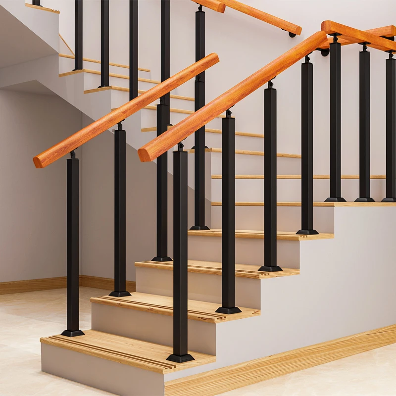 ‌ Barandilla de escalera de hierro moderna para Loft interior, valla de madera para balcón, decoración del hogar, pasamanos de Villa, barrera de seguridad antideslizante