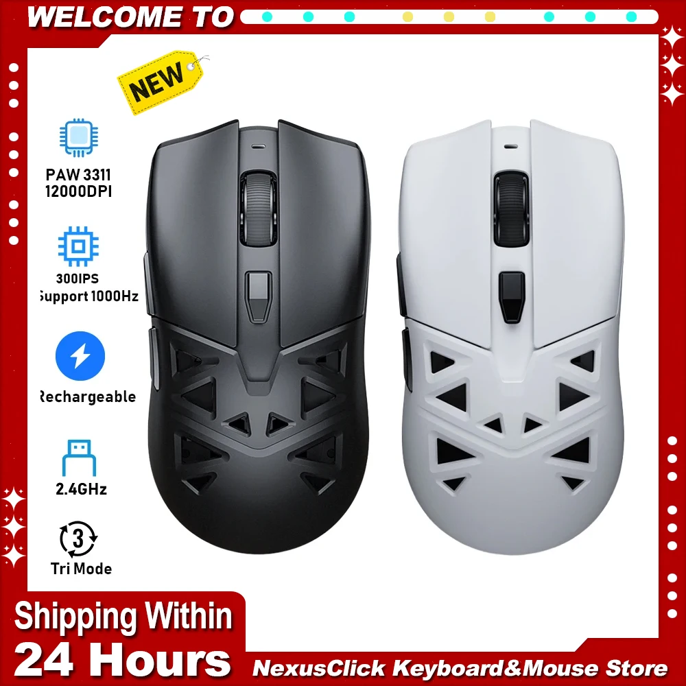

Wireless Gaming Mouse 2.4G/Bluetooth/Wired Tri Modes Mice 3395 Sensor Hot Swap Micro Switches Ergonomic Mice For PC Desktop