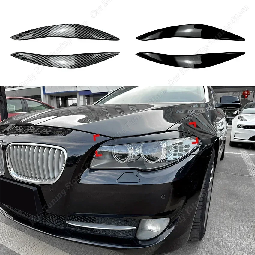 For BMW 5 Series F10 F11 2011 2012 2013 2014 2Pcs Eyelid Front Headlight Eyebrow Cover Eye Lid Trim Sticker Gloss Black ABS