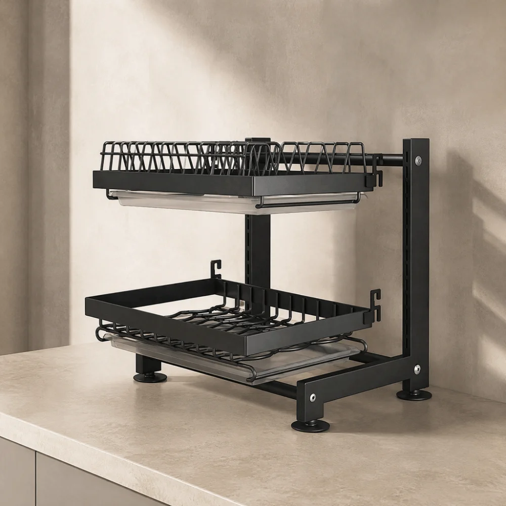 Durable Stainless Steel Dish Drying Rack 2-Tier Drainboard Included Kitchen Sink Organizer Dish Drainer For Kitchen Counter