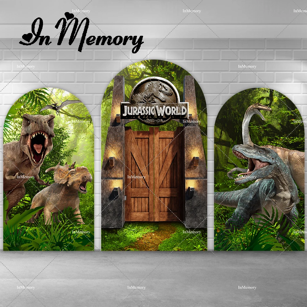 Forest Jurassic Park Dinosaur Theme Arch Backdrop Cover for Boys Birthday Party Decoration Wood Door Chiara Wall Backgrounds