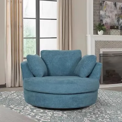 Solid Wood Frame Convertible Sofa COOLMORE Contemporary Velvet Round Swivel Barrel Accent Chairs With Movable Pillow Backrest