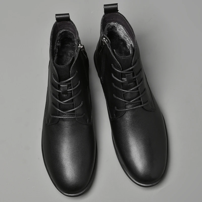 

Thick Soled Business Casual Men High Top Double Zipper Design Boots Breathable Warm High-end Simple Fashionable