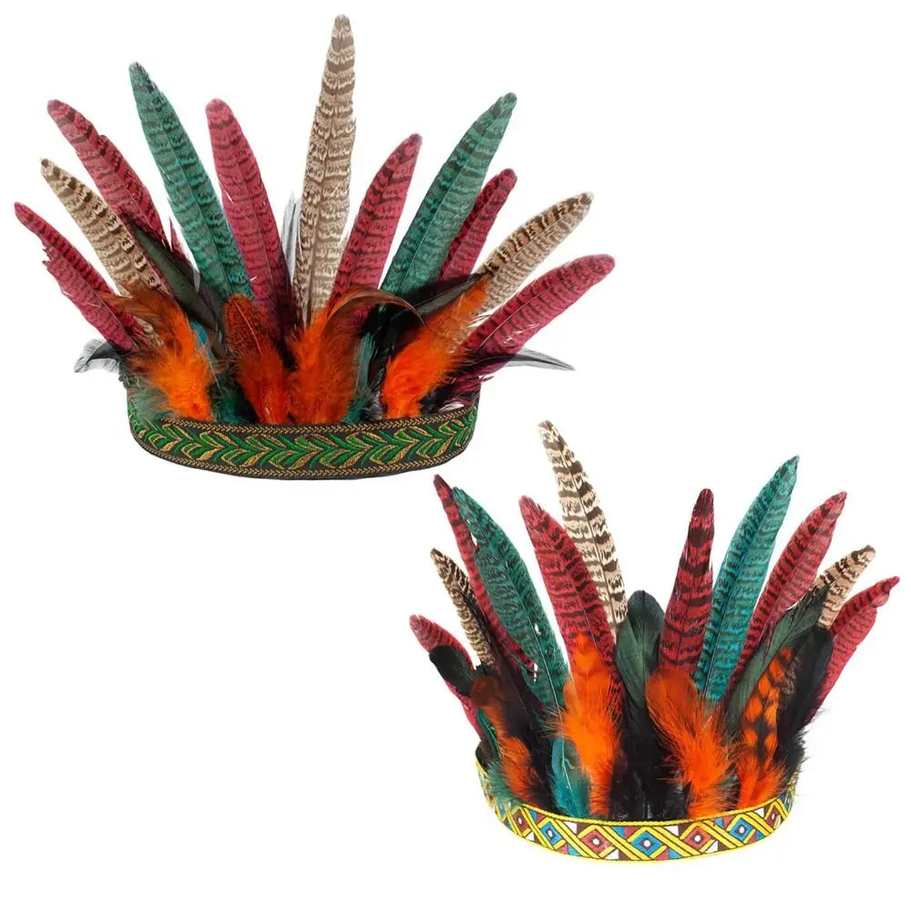 

Fashion Colorful Feathers Feather Headwear Adjustable Strap Peacock Costume Feather Crown Indian Headband Cultural Events