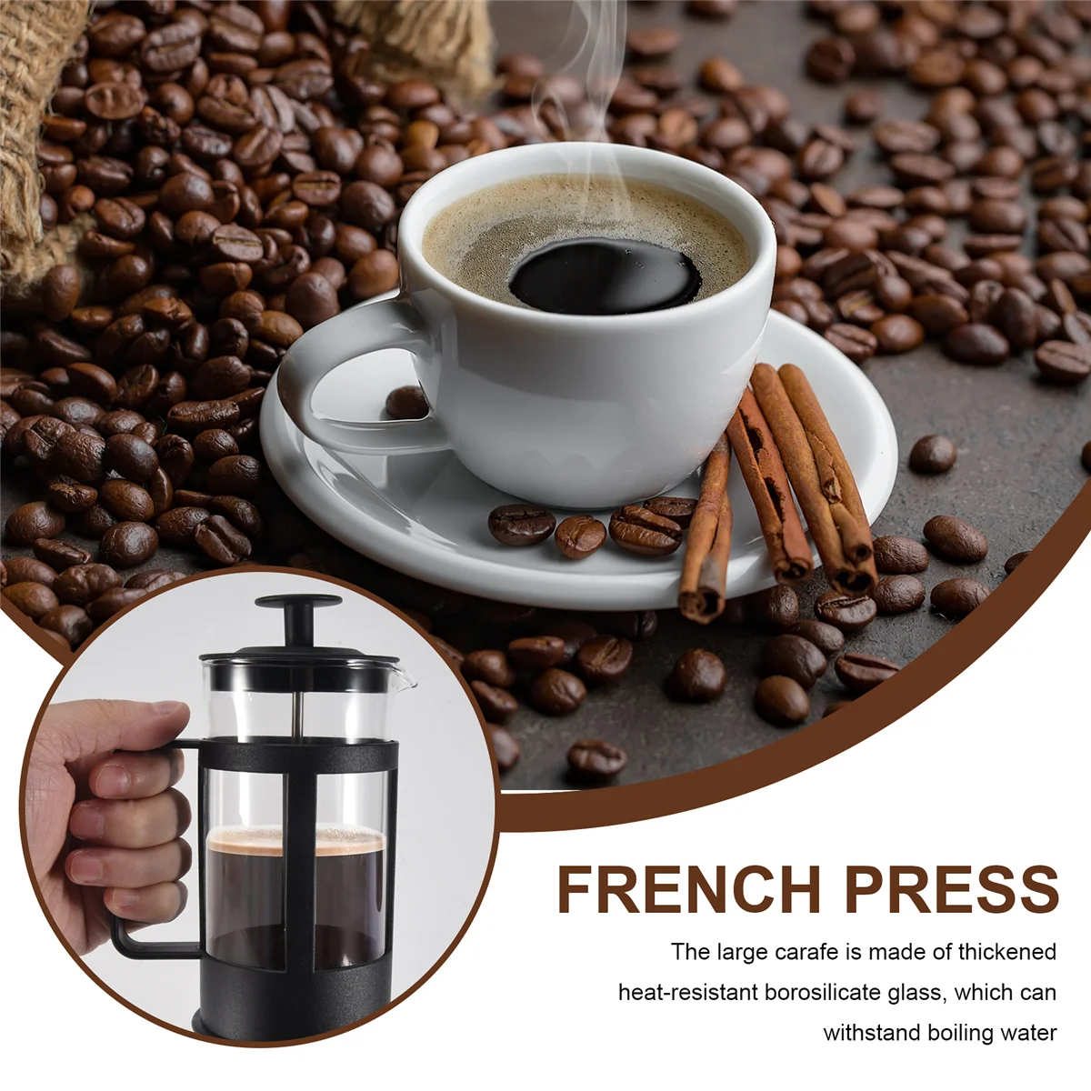 French Press Coffee & Tea Maker 12Oz, Thickened Borosilicate Glass Coffee Press Rust- and Dishwasher Safe