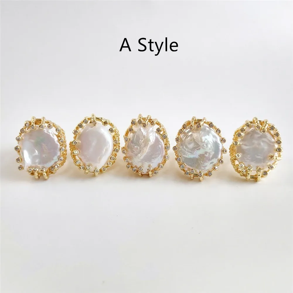 FUWO Jewelry One Piece Natural Fresh Water Pearl Ring,Golden Plated Zircon Bead Charm Adjusbable Rings For Women RG509