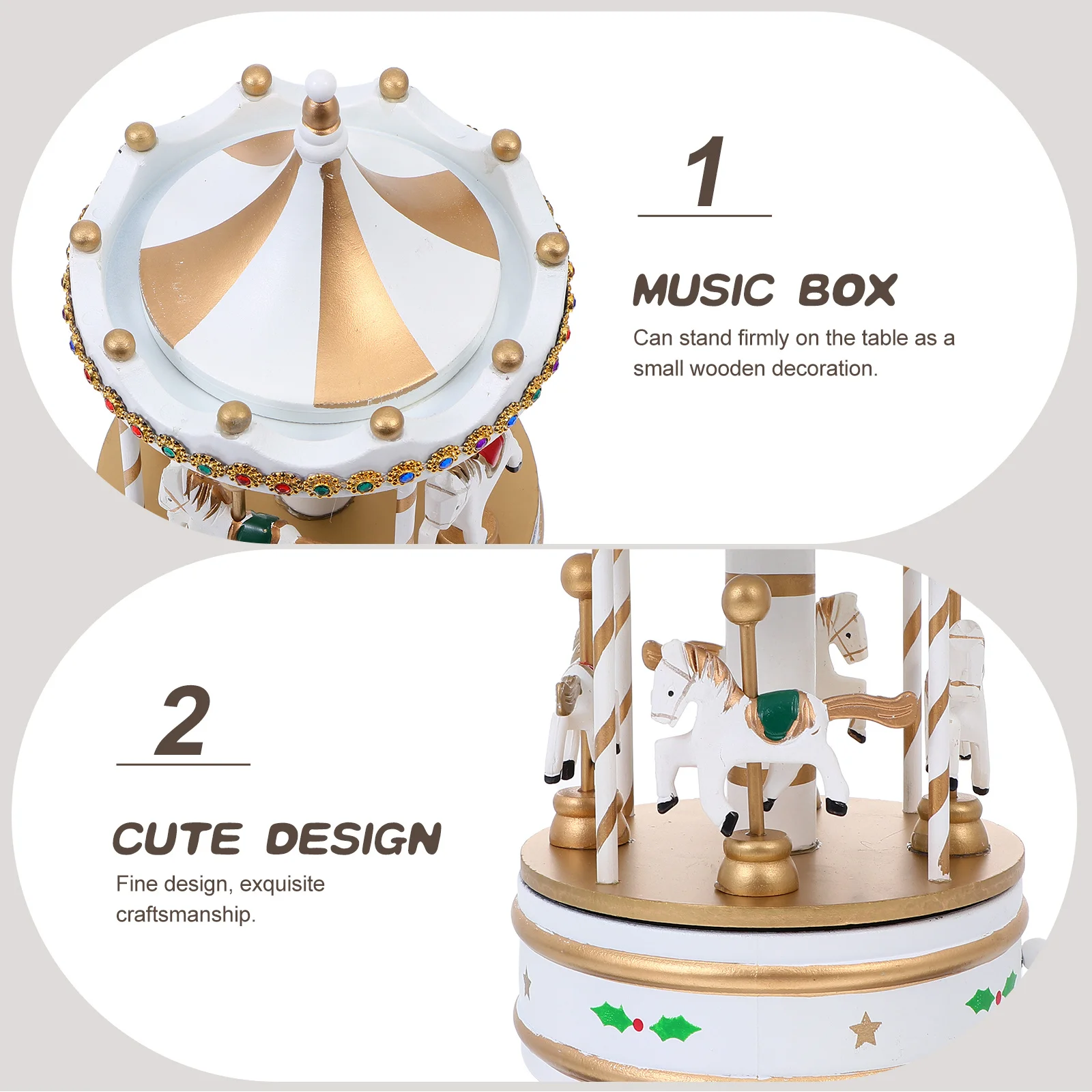 

Carousel Music Box Fine Craftsmanship Smooth Surface Tabletop Ornament Romantic Present for Holidays Anniversaries