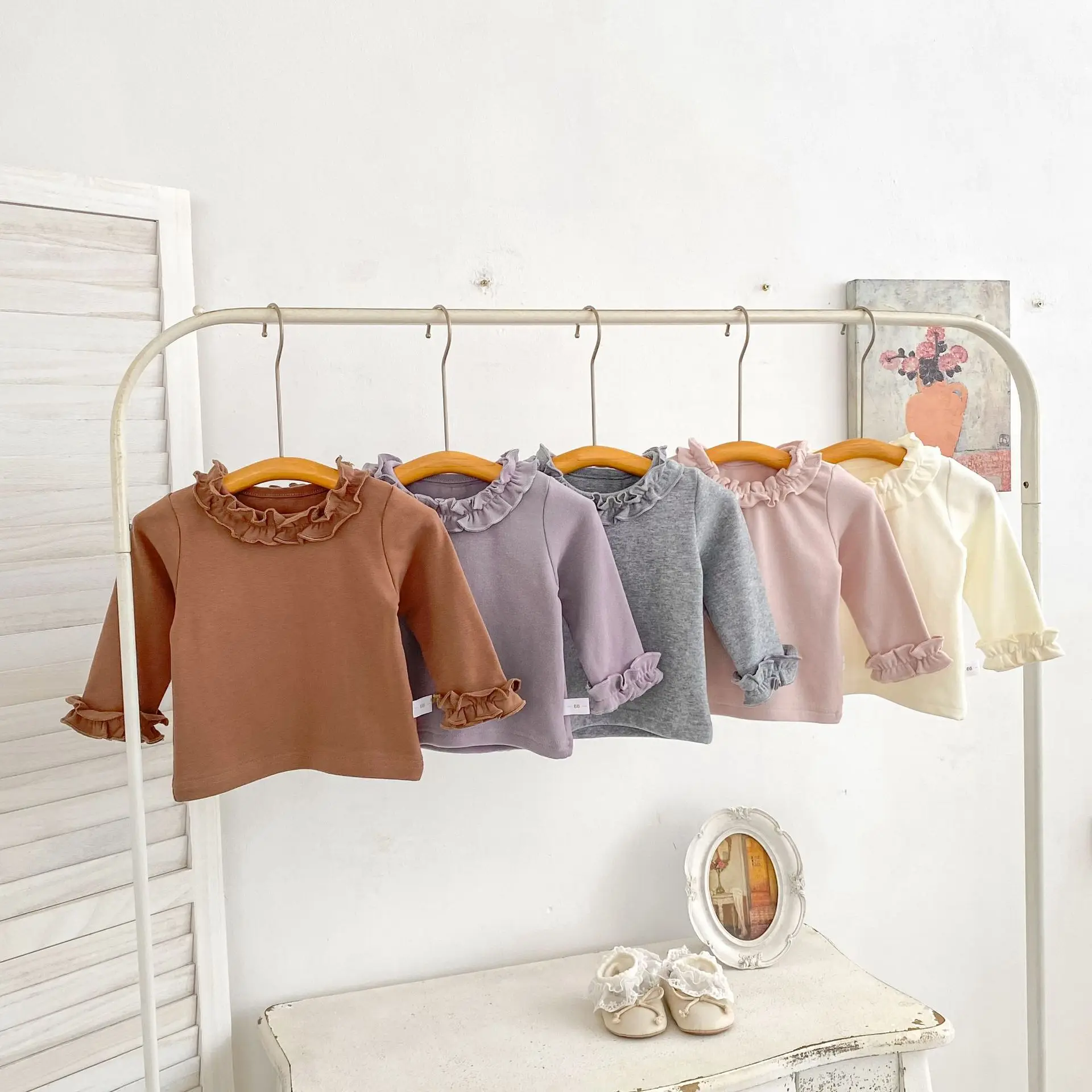 2026 Autumn New Baby Girl Long Sleeve Bottoming Shirts Solid Cute Girls Versatile Lace Collar Tops Cotton Infant Toddler Clothes