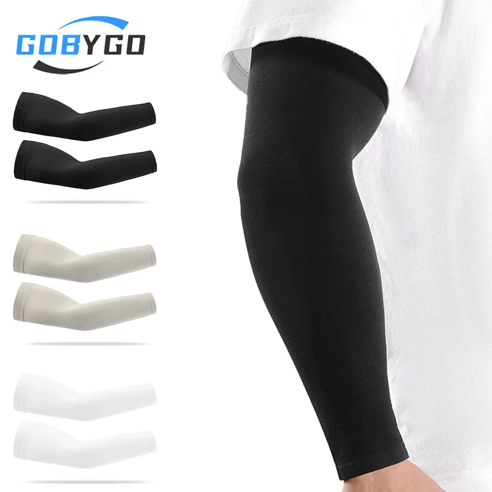 GOBYGO 1Pair UPF50+ Summer Cool Feeling Arm Sleeves Women Breathable Ice Silk Sunscreen Cycling Running Fishing Oversleeve Men