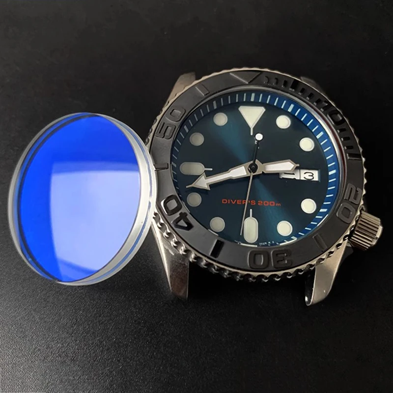 قبة مزدوجة/مسطحة/قبعة علوية/عدسة ساعة معدنية بقبة واحدة لسيارة SEIKO SKX007 SKX009 SKX011 SKX171 SKX173 SKXA35 أزرق وأحمر شفاف