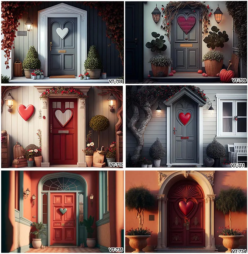 Happy Valentine's Day Door Love Heart Backgrounds Wedding Party Decoration Customized Plants Backdrops Studio Banner Photocall