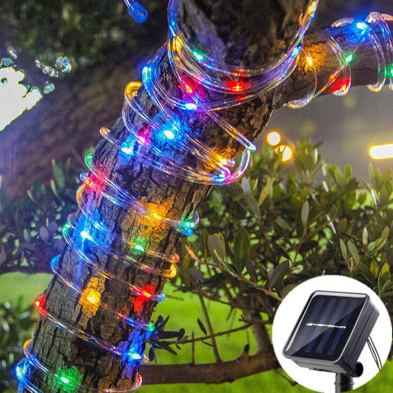 

1pc Solar LED String Light 50/100/200 LED Tube Rope String Lights With 8 Modes Outdoor Waterproof For Home Garden Walkway Dceor
