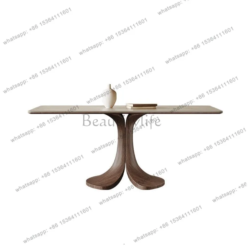 Medieval solid wood rock slab dining table and chairs rectangular modern simple walnut fiberglass dining table