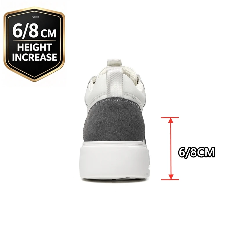 Men Hidden Height Increasing Sneakers 6/8CM Invisible Elevator Shoes Mid Top Leather Casual Platform Sports Comfort Taller Shoes