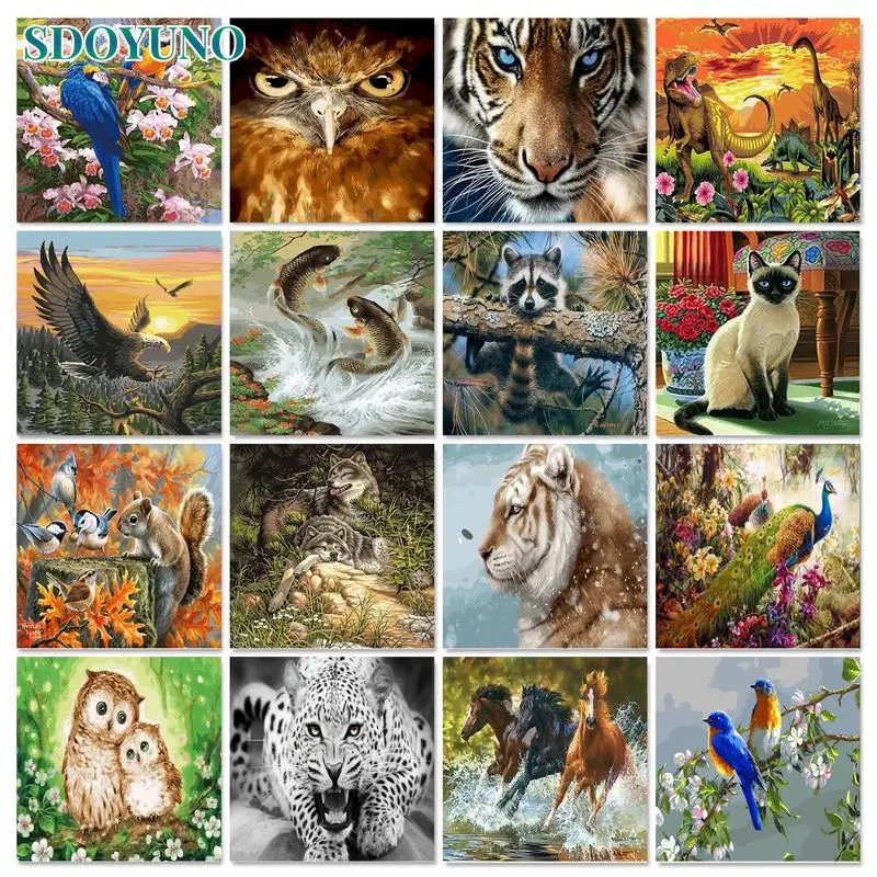 

SDOYUNO Painting By Numbers For Adults DIY Kits HandPainted Animal Picture On Canvas Oil Paint Drawing Coloring By Numbers