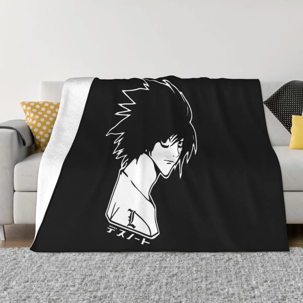 Death Note L Kira Light Ryuk Japanese Kanji Anime New Adult Kids TopMa Logo Throw Blanket