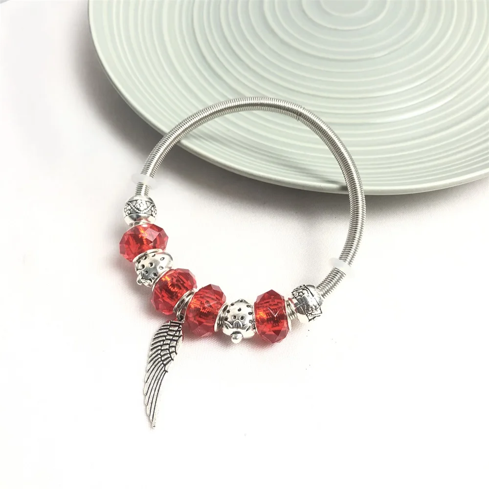 Elastic bangles bowknot heart wing dragonfly pendant beads women bracelets image 3