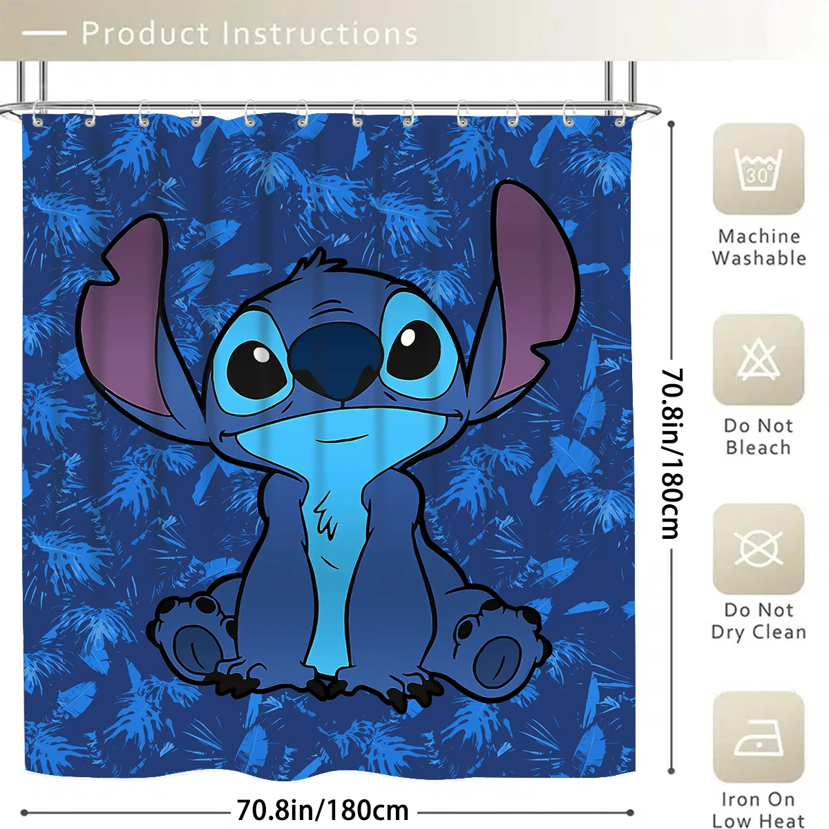 1/4PC MINISO Rainforest Blue Cartoon shower curtain set waterproof shower curtain and waterproof and anti-slip,12 hooks included