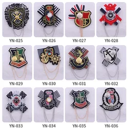 Korean New Navy Anchor Cross Brooch with Tassel Chain College Style Fabric Art Embroidery Pins Student Uniform Badge Accessories