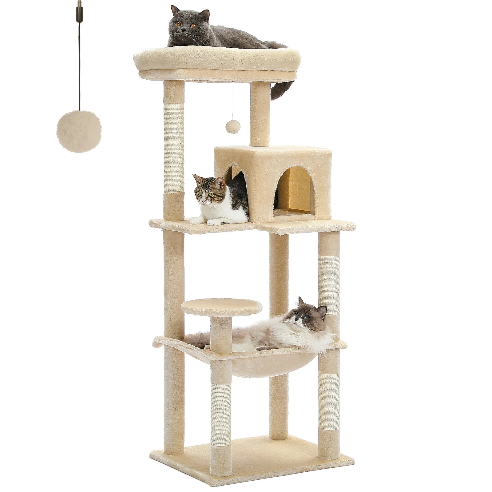 PAWZ Road Kratzbaum für Hauskatzen, 5-stufiger Katzenturm für große Katzen mit großer Hängematte, mit Sisal überzogene Kratzbäume, gemütliche Condo-Barsch 3