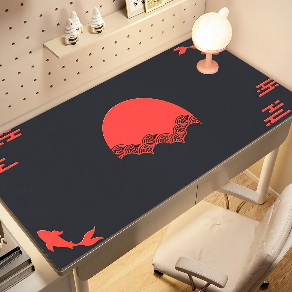 

HYBXAXC Japanese Desk Mat Black & Red Mouse Pad Koi Fish Sun Cloud Japan Art Seal Sunrise Large XXL Gaming Deskmat Rubber