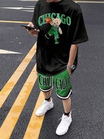 2025 Cartoon Bear Printed Men's Round Neck Short Sleeve 2pcs Suit Urban Street Trend Men's Top Outdoor Men's Drawstring Shorts