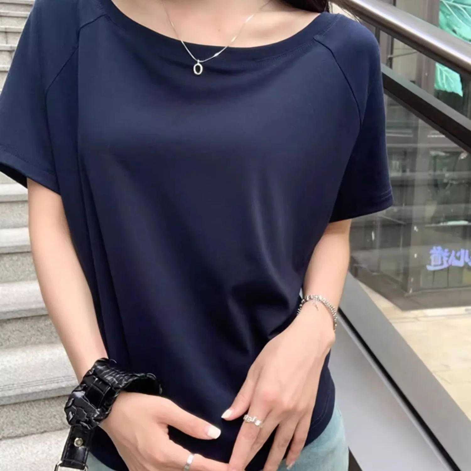 Women Casual Off Shoulder Short Sleeve T-shirt Loose One Shoulder Spring Summer Preppy Style Basic Streetwear Tops