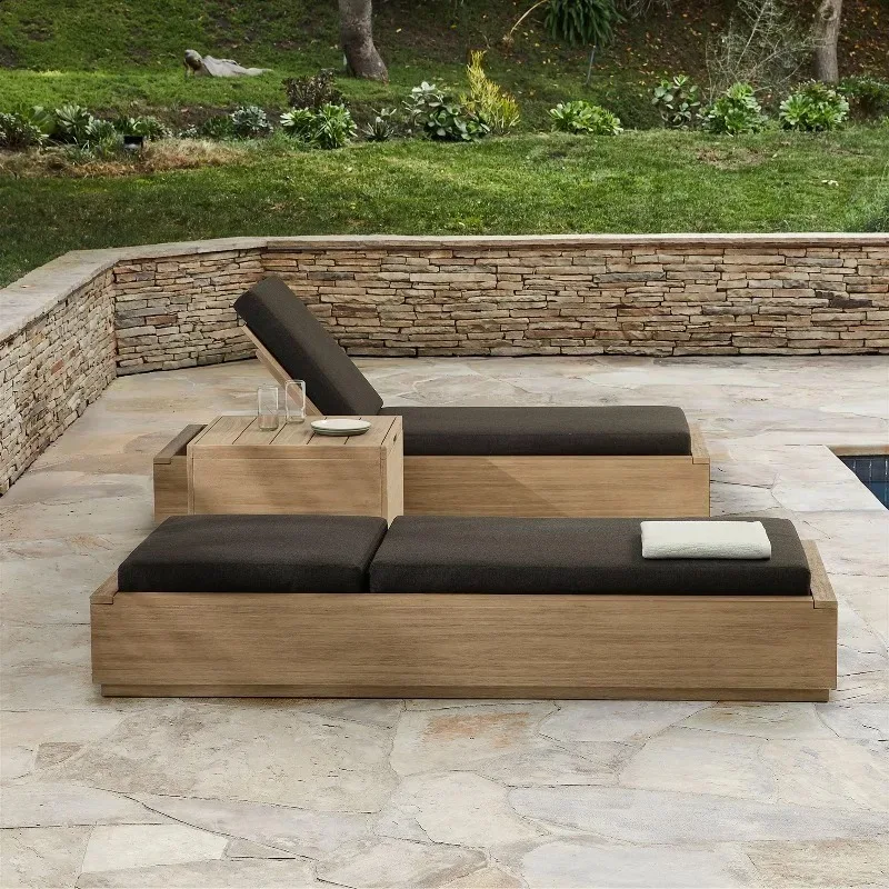 Day Bed Outdoor Furniture Teak Wood Outdoor Sunbed All Weather Pool Hotel Furniture Sun Lounger  Sillas De Playa Patio Furniture