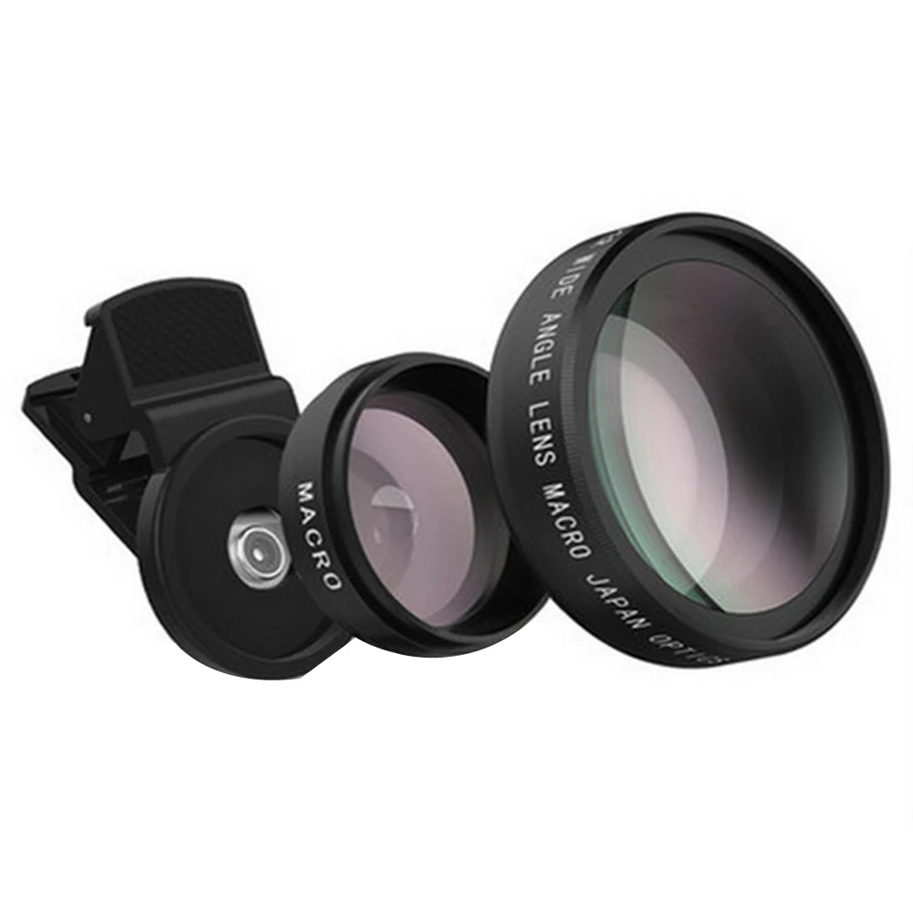 Clip-on Design Lens 2-in-1 Lens Kit Aluminum Alloy Optical Glass Aluminum Alloy Lens Kit Macro Lens Wide Angle Lens