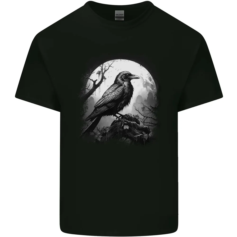 A Moonlit Raven Vikings Fantasy Mythology Crow Mens Cotton T-Shirt Tee Top tops Unisex Summer Short Sleeve