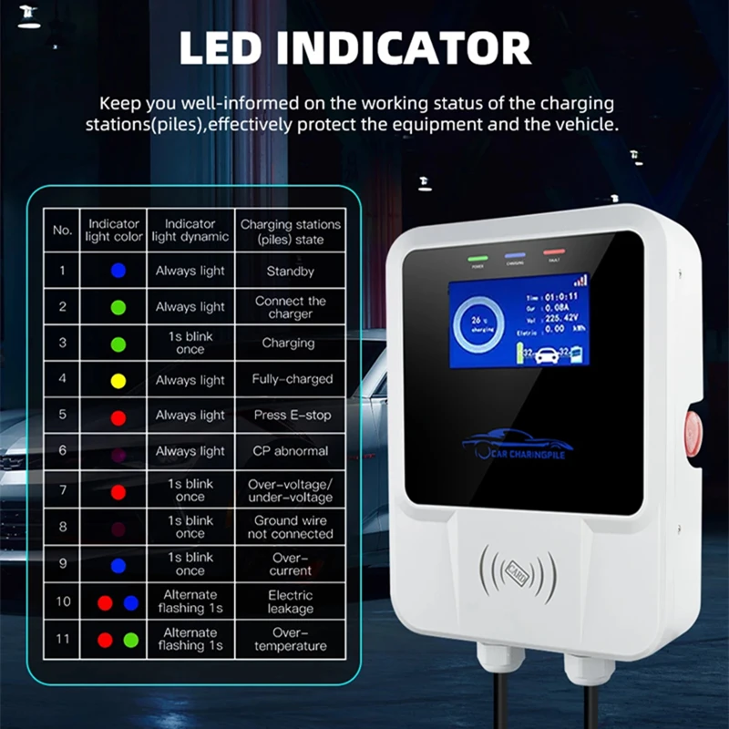 32A EVSE Wallbox 7KW 1Phase EV Chargers Type 2 Cable J1772 GBT Wallmounted Charging Station for Electric Vehicle