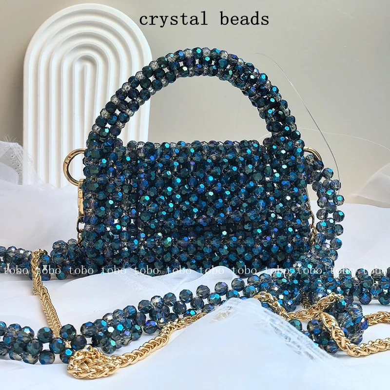 

Expensive Crystal Beaded Lunch Bag Casual Versatile Pure Color Tote Bags Two Belts Niche Dinner Cosmetic Bag for Makeup Purse