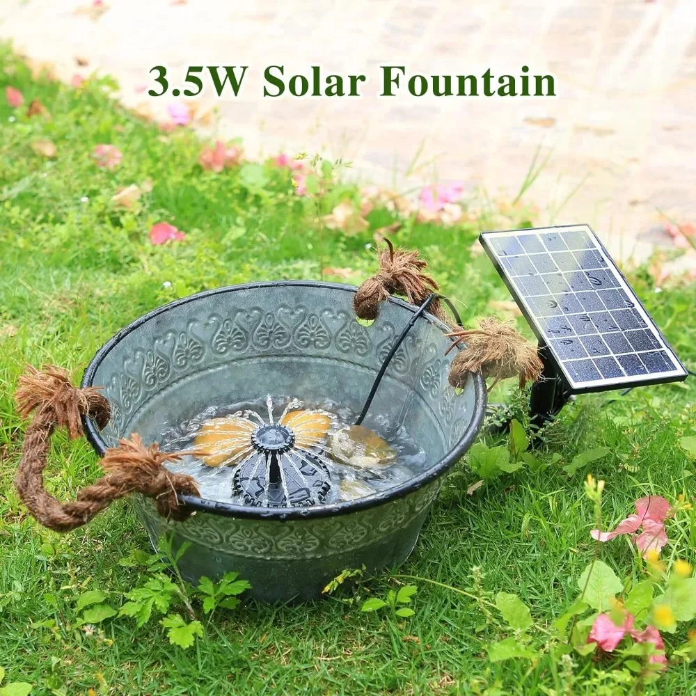 New 2024 Year Model Solar Fountain Pump Improved Glass Solar Panel with 5 Spare Nozzles Garden Bird Shower Waterfall 3.5W