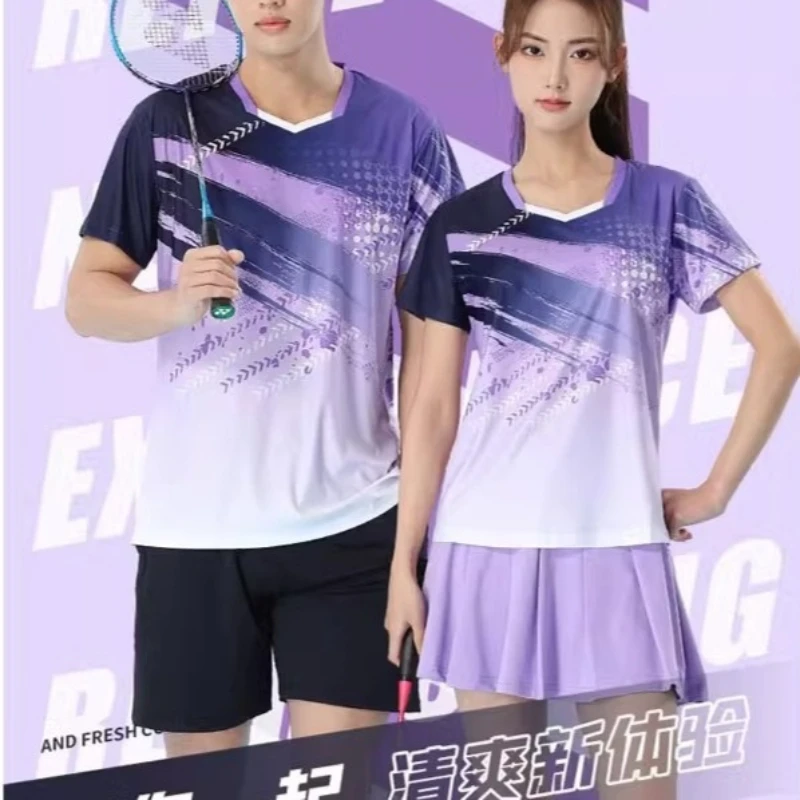 Breathable Women Badminton Skirts Suit Quick-dry Short-sleeve T-shirts with High Waist Shorts Fitness Gym Tennis 2pcs Sportswear