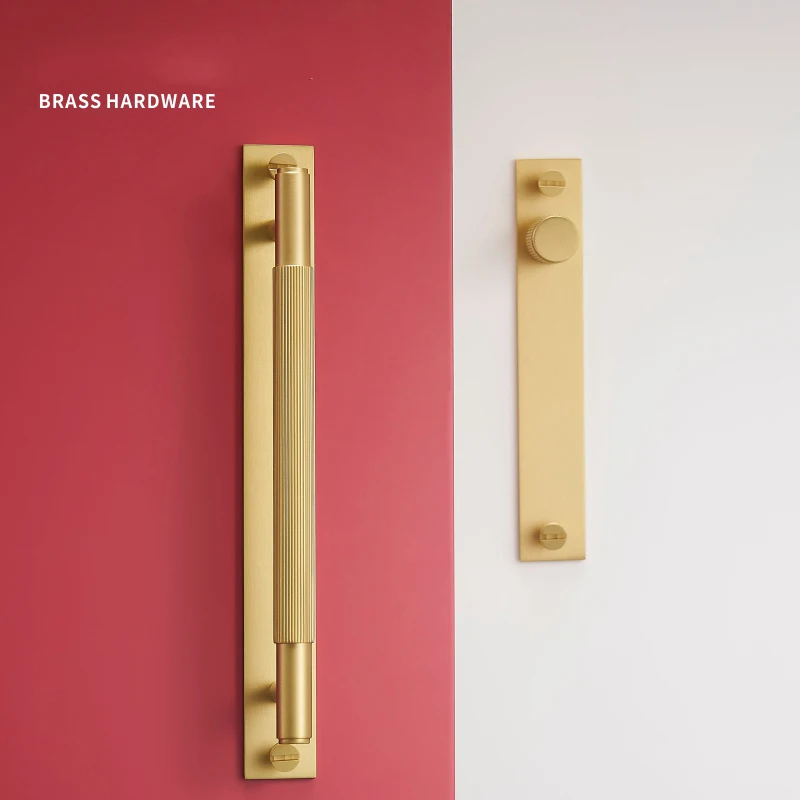 Brass Furniture Handles Modern Stripe With Plate Cupboard Wardrobe Dresser Shoe Box Drawer Cabinet Knobs Pulls Knobs