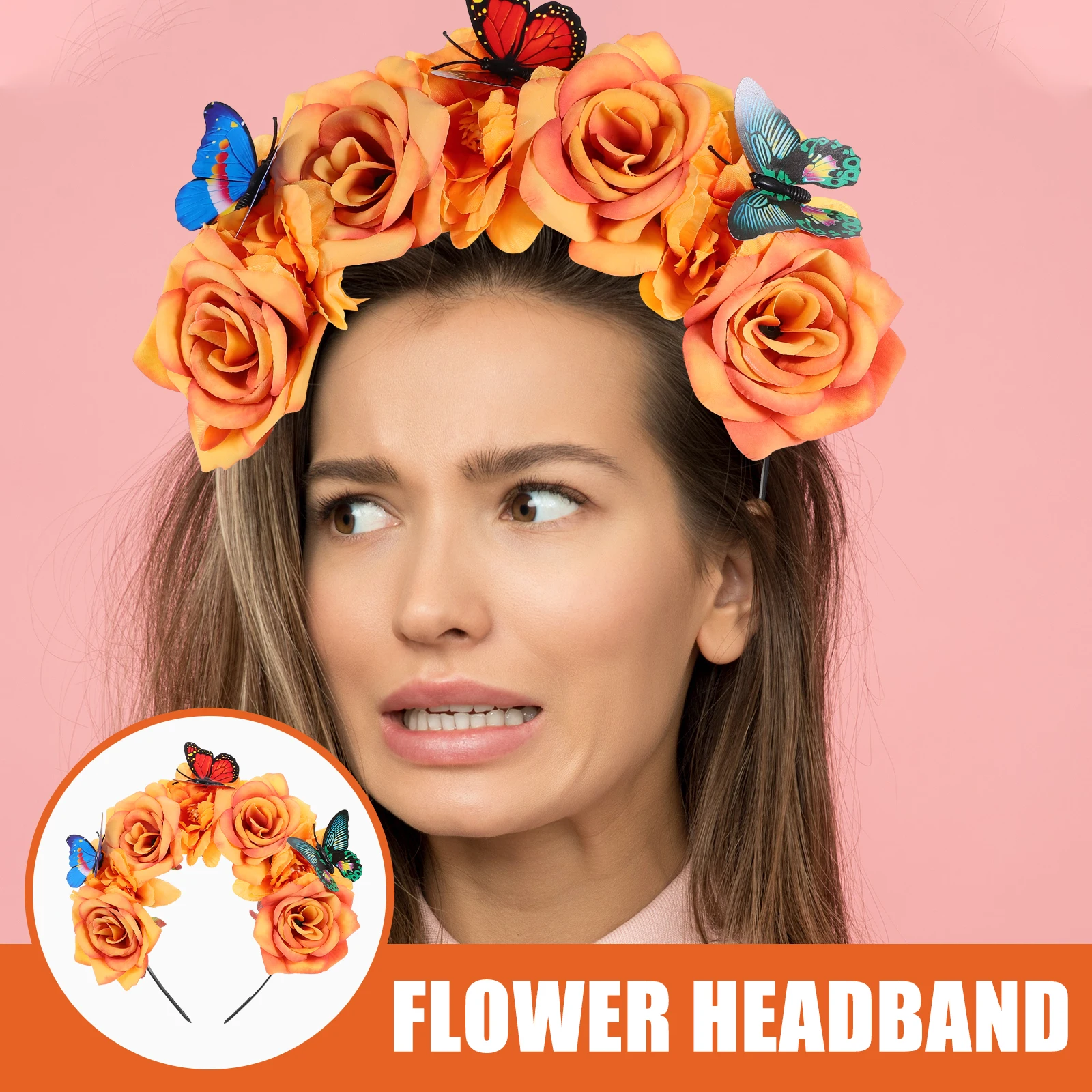 

Faux Flower Headband Colorful Floral Headpiece Stretchable Butterfly Accessories Women Halloween Prom Tea Party Hairband