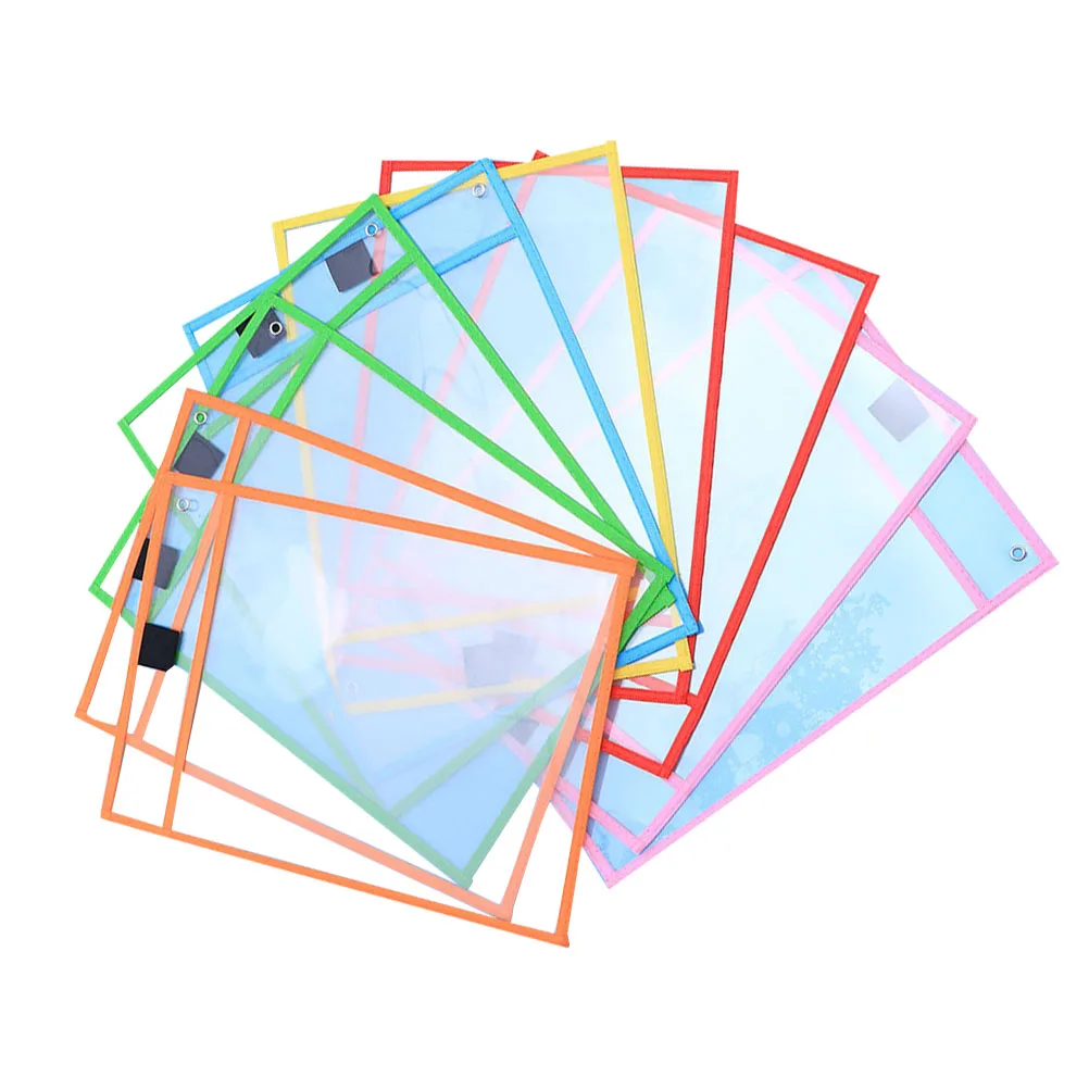 

8pcs Dry Erase Pockets Reusable Clear PVC File Bag Office Supplies Rewritable Sleeves Waterproof Marker Pen Holder